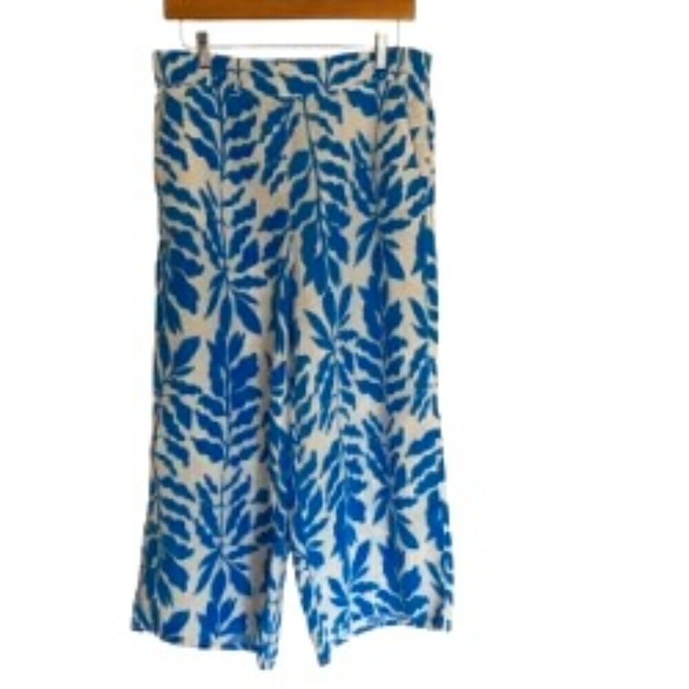 Rachel Zoe 100% Linen Blue & White Wide Leg Pants Large